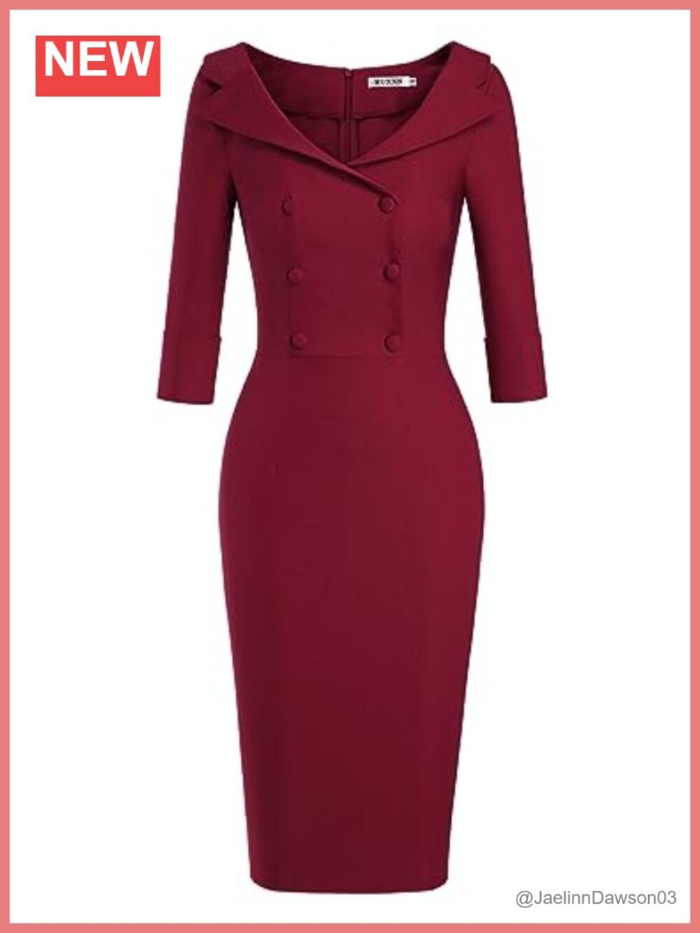 Vintage Sweetheart Neckline 3/4 Sleeve Knee-Length Pencil Dress